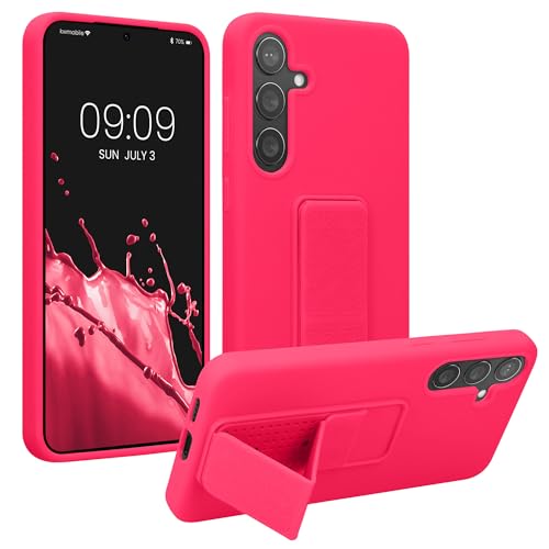 kwmobile Coque Compatible avec Samsung Galaxy S24 Plus - Housse avec Support Doigt en TPU Silicone - Protection avec Fonction Support Rose Fluo