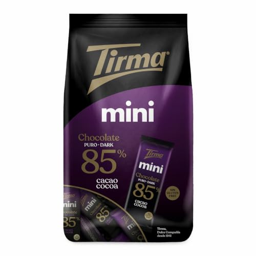 Tirma Chocolate Negro 85% Cacao Formato Mini | Mini Tabletas de Chocolate Negro sin Gluten | Barritas Veganas de Chocolate Negro | Chocolatinas Individuales para el Café | 18 unidades, 180 g en total