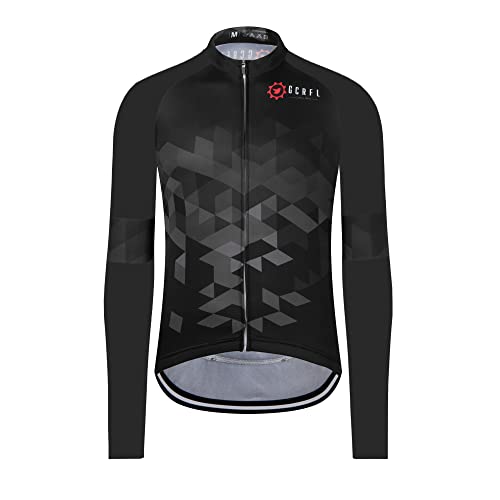 GCRFL Men's Cycling Jersey Long Sleeve Biking Shirt with 3+1 Zipper Pockets Breathable Quick Dry Bicycle Jersey (Black, Large)