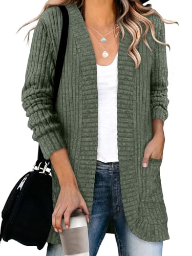 Image of DB MOON Womens Long Cardigan Sweater Lightweight Open Front Long Sleeve Outfits with Pockets
