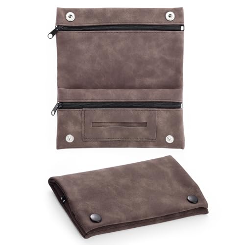 LHOEST Bolsa de tabaco de piel, bolsa giratoria con cierre, plegable, portátil