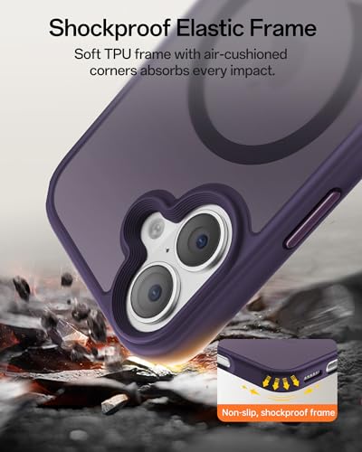 Image of UNBREAKcable Magnetic for iPhone 16 Case 6.1-Inch, Compatible with MagSafe, Full Camera Protection, Built-in Magnetic Ring, Drop Protection Shockproof Slim Phone Cover-Dark Purple