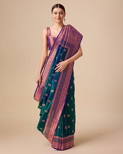 Image of Monjolika Fashion Women's Pure Kanjivaram Style Banarasi Soft Silk Saree With Blouse Piece For Wedding