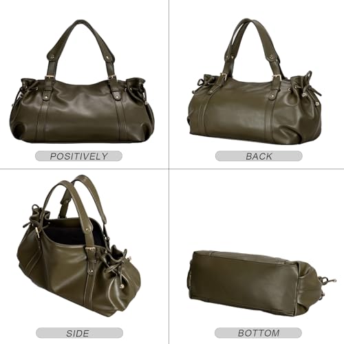 Image of JINMANXUE Woven Tote Bag For Women,Travel Shoulder Bag, Large Hollow Beach Soft Satin Handbags Hand-woven Satchel Clutch (Olive Green)