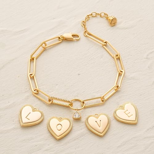 Image of MYEARS Valentines Day Gifts for Women - Gold Initial Bracelets for Women Trendy 14K Gold Plated Heart Letter A-Z Charm Bracelets Paperclip Chain Personalized Jewelry Birthday Gifts for Her