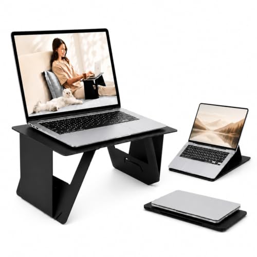 Image of Bigsmall Foldable Laptop Desk for Bed with Portable Flat-Pack Design | Leather Lap Desk for Work, Study & Gaming | Compatible with MacBook Air /Pro 14 inch, iPad Pro 13 inch, Dell, HP & Other Laptops - Black