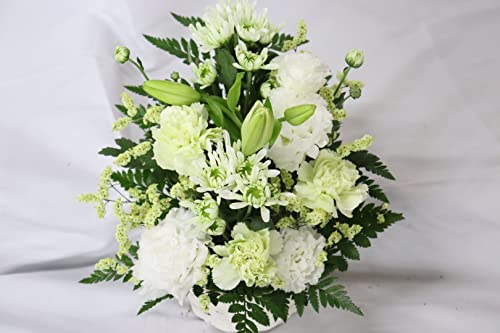 「冷蔵便」PURIZA お供えのお花 フラワーアレンジメント 生花 仏壇 お供え お悔み 法要 四十九日 (白)
