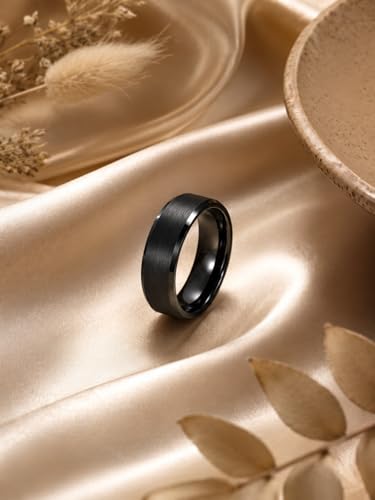 Image of VIEN Rings for Men Trendy 316L Stainless Steel Black Band Ring for Men and Boys