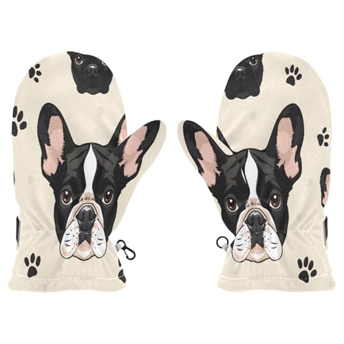 Kid's Winter Gloves Children Warm Gloves Dog Head Black Footprint for Boys Girl Age 2-4 Years
