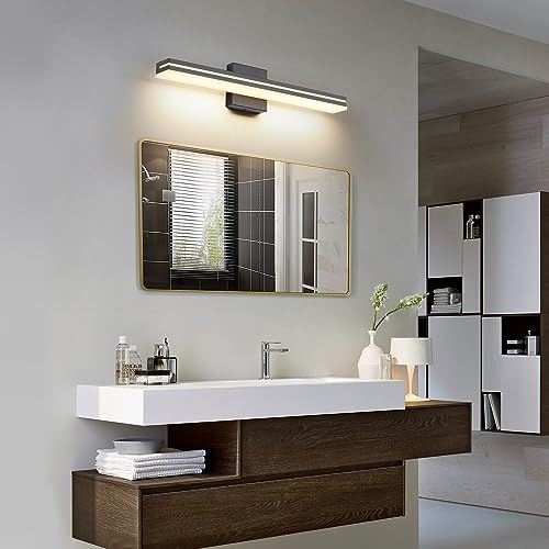 Image of SineRise LED Modern Bathroom Vanity Light Bar (24-Inch, 3000K /4000K /6000K), Matte Black Dimmable Modern Acrylic Bathroom Wall Lighting Fixtures Over Mirror
