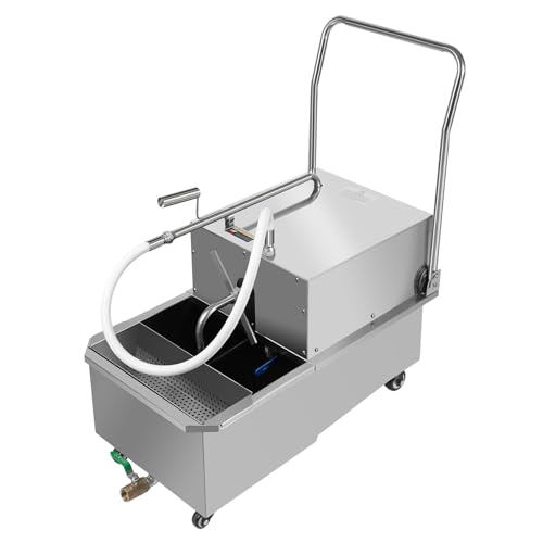 55 L /14.5 Gal Commercial Mobile Fryer Filter Machine/Oil Filter Truck, 550W Deep Fryer Oil Filter, Fryer Filter Frying Oil Filtering System for Supermarket Restaurant Canteen