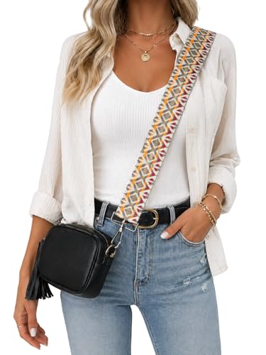 Image of Cream Brown Orange Boho Diamond Purse Strap with Matte Black Hardware 2 Inch Wide Replacement Crossbody Guitar Style Shoulder Strap for Handbags Totes