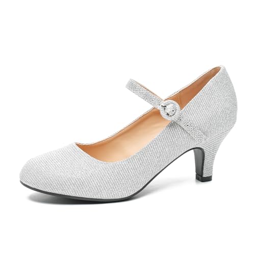 Image of Women's Vintage Mary Jane Shoes Dress Comfortable Low Kitten Heels Ankle Strap Closed Round Toe Office Work Wedding Pumps