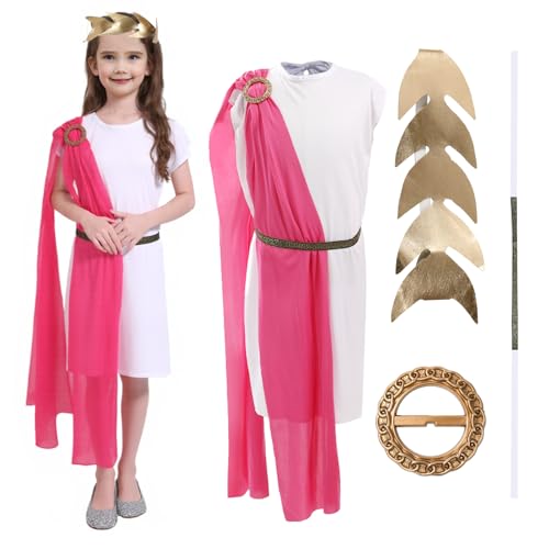 Costume da romanzo per bambini, mitica Roma greca Costume Toga per ragazze dai 3 ai 12 anni di nobiltà Halloween Cosplay Party travestimento (M(3 – 7 anni old))