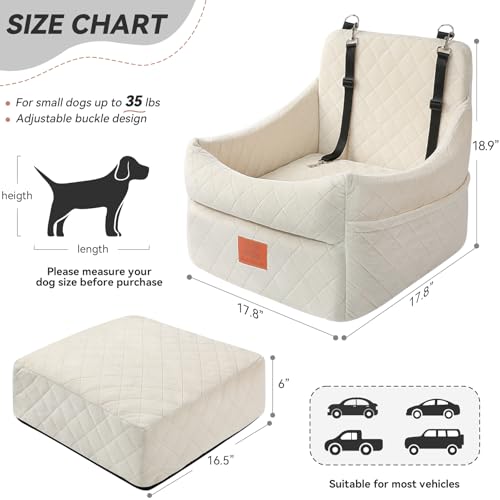 GL GLENSLAVE Hunde-Autositz für kleine/mittlere Hunde, Hundeautositz mit Dicker Polsterung unter 15,9 kg, Abnehmbarer, waschbarer Autositz für Haustiere (weiß)