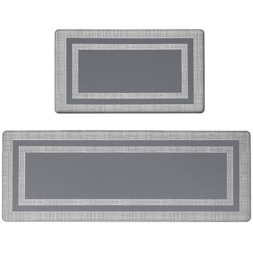 Latida Kitchen Mats Set 2 PCS (17.3"x30"+17.3"x60"), Cushioned Anti Fatigue Kitchen Mat for Floor, Non Slip Waterproof Kitchen Rug Set, 1/2 Inch Comfort Anti Fatigue Mat for Kitchen Office Grey