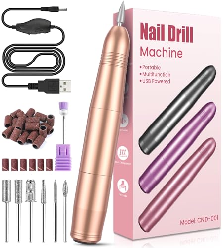 Torno para Uñas, 7 in 1 Lima Eléctrica Uñas USB, 20000 RPM Torno para Uñas Profesional, Nail Drill, Velocidad Ajustable, Manicura y Pedicura Eléctrico Profesional para Salón DIY