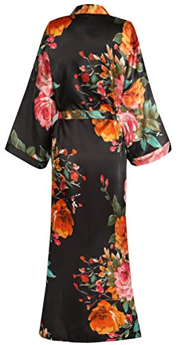 goodmansam Women's Long Floral Satin Kimono Robes Bridal Dressing Gown Wedding Bridesmaid Nightgown2