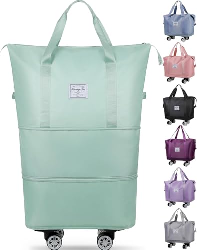 Image of Wheel Bags for Travel Luggage Carry on Duffel Bag, Expandable Foldable Luggage Bag, Dry and Wet Separation Rolling Bag, Travel Totes for Women & Men (1Pcs)(Green)-JE