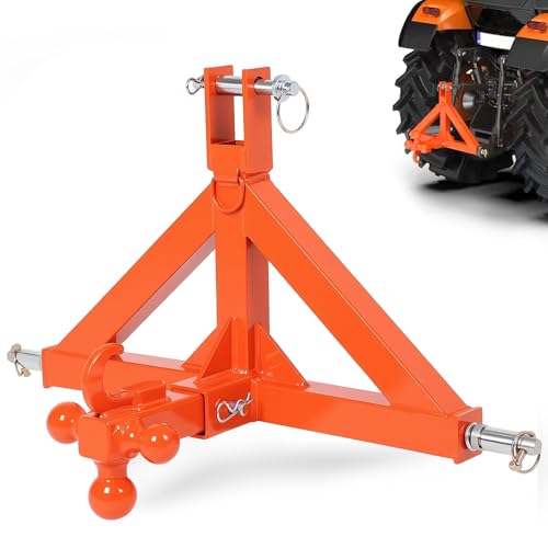 3 Point Trailer Hitch with 2 Receiver 3 Pt Quick Hitch Attachment for Standard Category 1 Heavy Duty Tractor Mover Drawbar for Farm Equipment and Subcompact Trailer Hitch