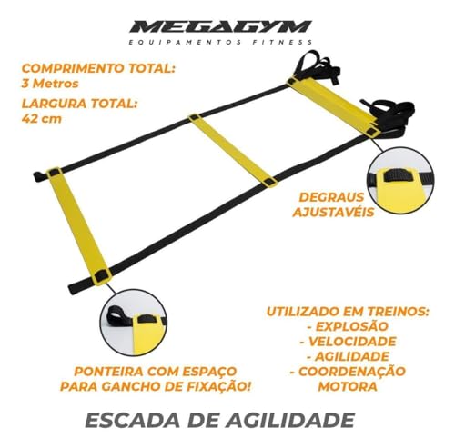 Kit Funcional Agilidade 10 Chapéus 10 Cones Escada Agilidade Com 7 Degraus + Corda De Pular