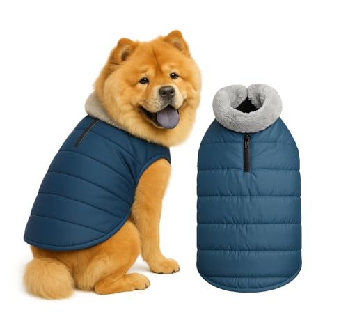 Image of The Pets Company Dog Winter Coat Jacket, Clothes, Windproof, Waterproof, Light Weight, Washable, Ultra Warm Thick Fleece Lined Dog Vest for Cold Weather Protection, (Navy, Large - 24 Inch)