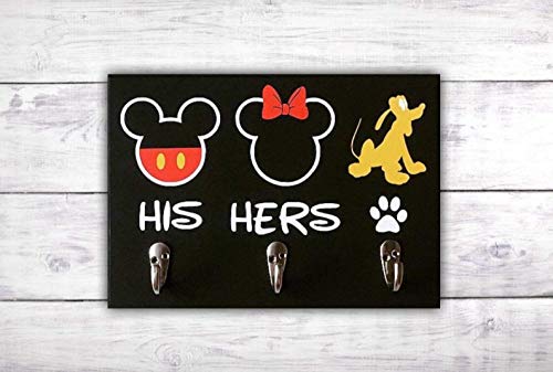 Minnie and Mickey Mouse Sign | Disney Wedding Gift | Key Holder for Wall | Dog Leash Holder | Mickey Head Key Hook | Pluto Disney Signs -by LEADING EDGE DESIGNS
