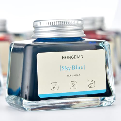 Image of Hongdian Fountain Pen Bottled Ink Sky Blue Color, 60ml Non Carbon Inkwell Bottle, Artist Calligraphy Ink