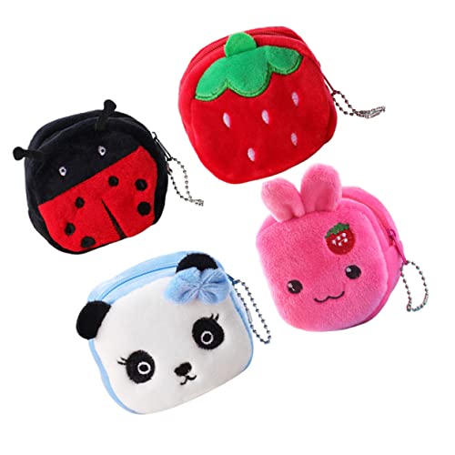 4pcs Cartoon Plush Coin Pouch Small Wallet for Rabbit Strawberry Multifunctional Change Holder Lightweight Gift