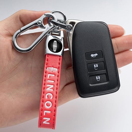 Leather Car Keychain, for Lincoln MKS, MKT, MKX, Navigator, Continental MKC MKZ Series Car Key Chain Ring Accessories for Men and Woman Red - Image 4