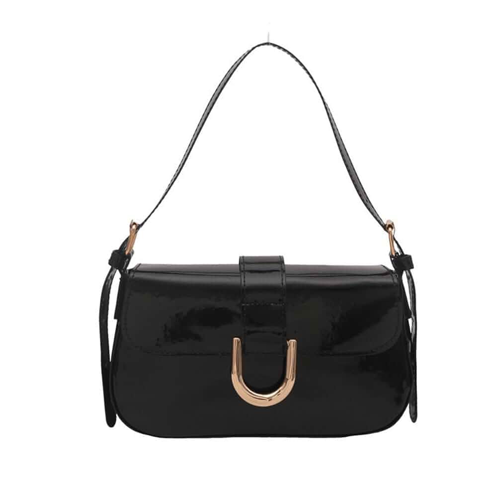 YUEKISEN Women's Patent Leather Shoulder Bag Retro U-Shaped Buckle Flap Handbag Vintage Small Underarm Bag for Party
