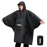 Thallike Camping Blanket with Pocket,Wearable Hoodie Blanket,Ultralight Warm Sleeping Bag,Windproof Camping Poncho,Compact Wearable Blanket for Outdoor,Hiking (Black)