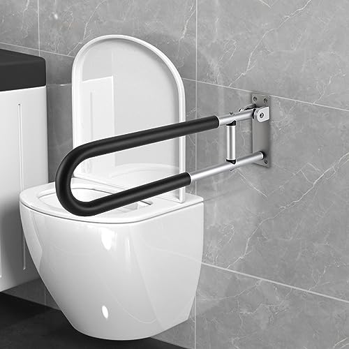 23.6in Foldable Handrail Grab Bars Wall Mount Handicap Grab Rails Bathroom Safety Bar Hand for Elderly Disabled Pregnant Women Toilet Handrails Handle Shower Assist Aid Black 264lbs
