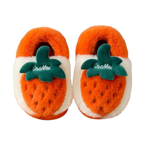 Infant Shoes Girls Cute Warm Slipper in Winter Soft Plush Strawberry Pattern Slippers Non-Slip Toddler House Slippers