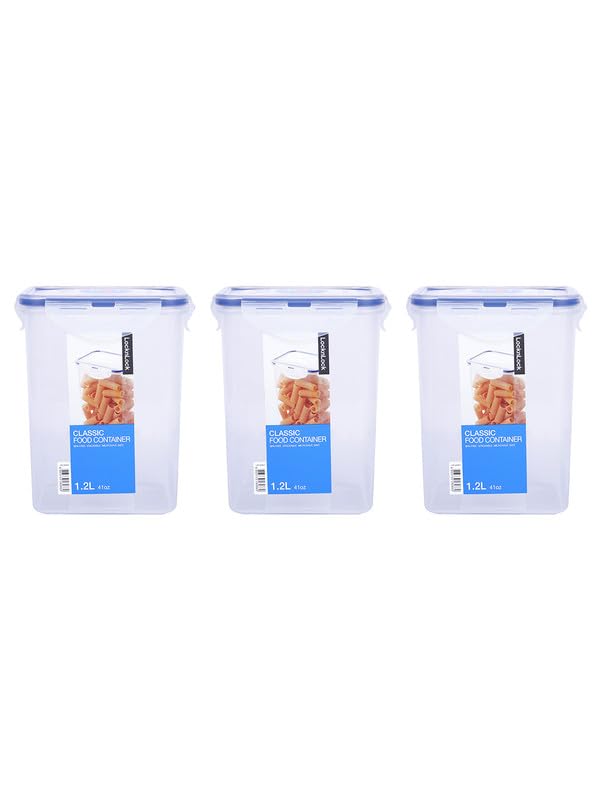 Image of LocknLock Classic Rectangular Plastic Airtight Food Storage Container with Leak Proof Lid, 1.2 Litres - Pack of 3