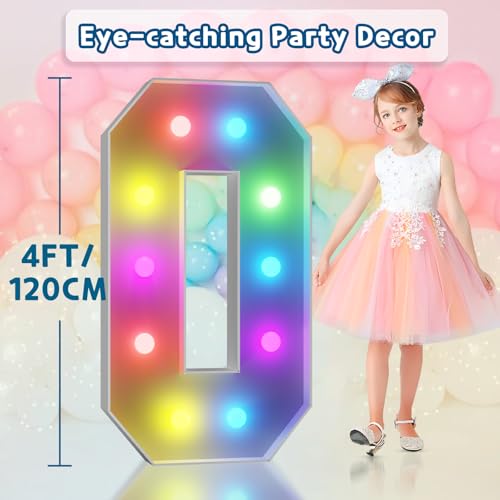 Image of Imprsv Colorful 4FT Marquee Numbers 0, 18 Colors Large Light up Numbers | RGB with Remote, Birthday Party Decorations Anniversary Wedding Decorations Assembly Required 21 Pcs Accessory Set