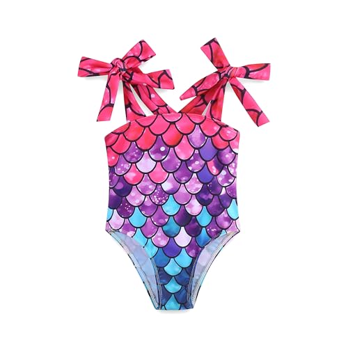 Image of Toddler Swim Suit Girl Summer Bow Strap Beach Swimwear One Piece Bathing Suits for Girls 3-6 Months Mermaid