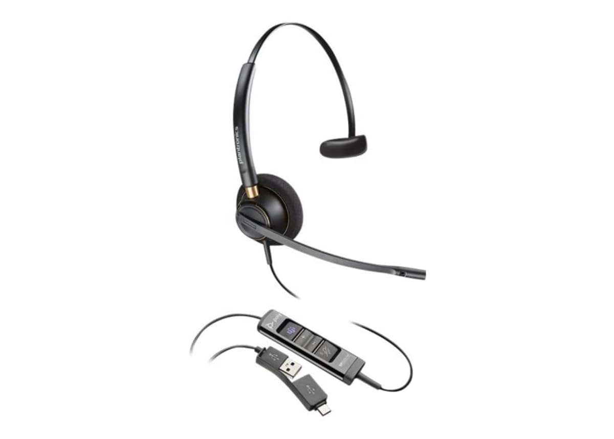 Poly - EncorePro 515-M USB-A and USB-C USB headset (Plantronics) - Optimized for Teams - Hold & Call Answer Buttons - Works with Avaya, Genesys, & Cisco Call Center Platforms - Single Ear/Mono