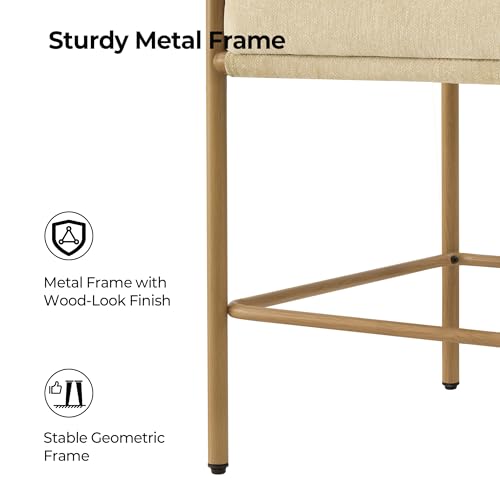 Image of CHITA Boho Rope Counter Height Bar Stools Set of 2, Modern Upholstered Bar Stools with Handwoven Rope Armrests, Metal Frame with Wood-Grain Finish, 26.4 inch Seat Height, Oatmeal