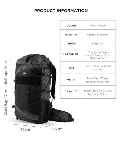 Image of CarryPro NOMAD 65L+ Travel Backpack Large Capacity Hiking & Travel Rucksack Durable Water Resistant Multi Compartment Trekking Bag with Padded Shoulder & Back Support