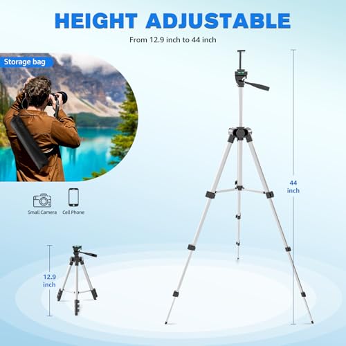 Phone Tripod, Lusweimi 44-inch iPhone Tripod with Phone Holder Mount/Wireless Remote for Ringlight/Camera/Webcam/GoPro, Tabletop Lightweight Stand for iOS/Android/Smartphone - Image 5