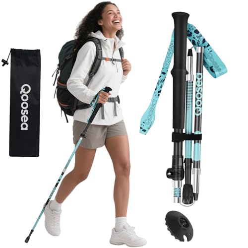 Qoosea Bastone da Trekking per Donna, 1 Pieza Pieghevole e Regolabile 110-125 cm in Fibra di...