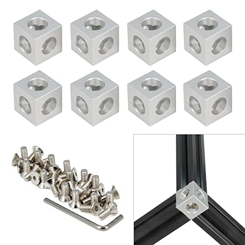 Yeebyee 2020 Aluminium-Würfel-Eckwinkel mit M5x14mm Schrauben für 6mm Schlitz 2020 Serie Aluminium-Strangpressprofil (Silber-Würfel-Ecke)