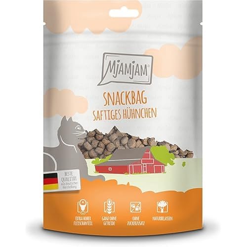 MjAMjAM - Premium Katzensnack - Snackbag - saftiges Hühnchen, 1er Pack (1 x 125 g), naturbelassen ganz ohne synthetische Konservierungsstoffe