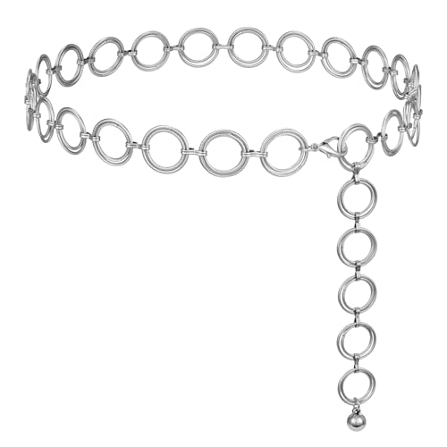 WERFORU Damen Gürtel Mode Taillengürtel O-Ring Kettengürtel Verstellbare Taillenkette Hüftkette für Kleider Silber