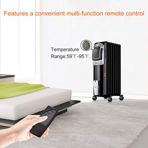 Oil Heater, Homeleader 1500W Oil Filled Radiator Electric Heater with Digital Thermostat, 24 Hrs Timer & Remote, Portable Heater for Full Room Indoor - Thumbnail 2