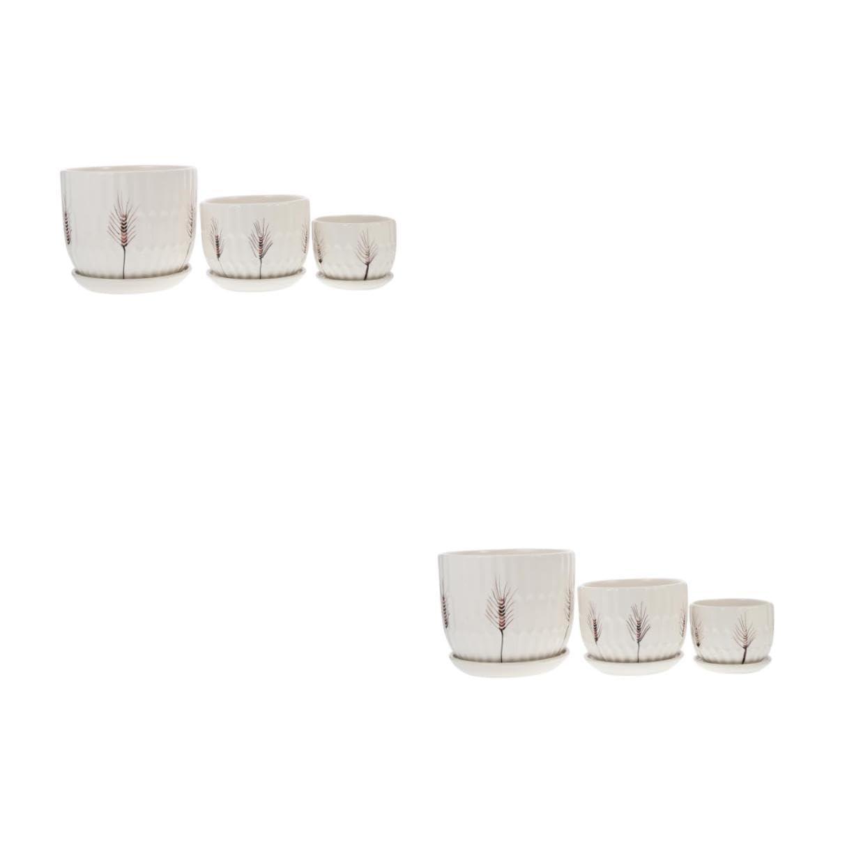 Pots de fleurs céramique avec plateau (lot de 6) à rayures verticales pour plantes