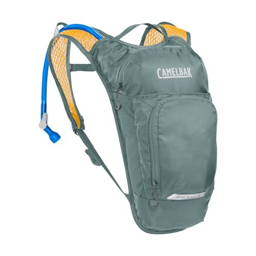 CamelBak Mini M.U.L.E. Kids Hydration Backpack, Lightweight Trail and Bike Pack with 50oz Reservoir, Stormy Sea/Mango
