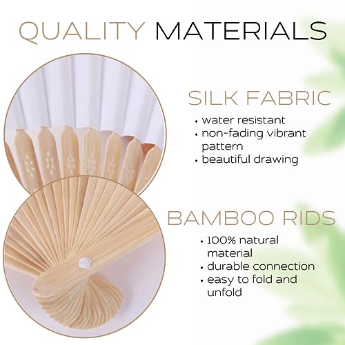 YARRD White Hand Held Fan Folding - Hand Fans for Women Ladies Folding Fans for Girls Folding Fan Foldable Bamboo Fan Silk Fan Hand Fan Folding Hand Fans for Wedding Fan Hand Fans Foldable for Décor