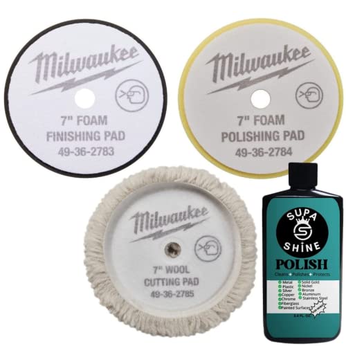 Milwaukee Buffer Polisher Car Buffers and Polishers Kit- Car Wax Buffer for Car Detailing- 7 Inch Buffer Pads- Polishing Pads- Buffing Pads Bundled w/Supa Shine Polish